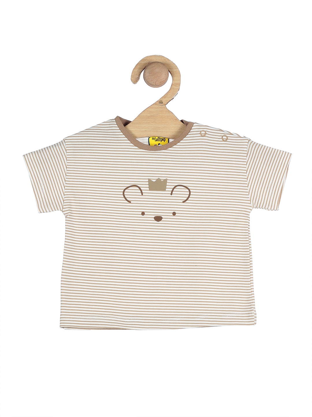 

Lil Lollipop Kids Cream-Coloured Striped Pure Cotton T-shirt