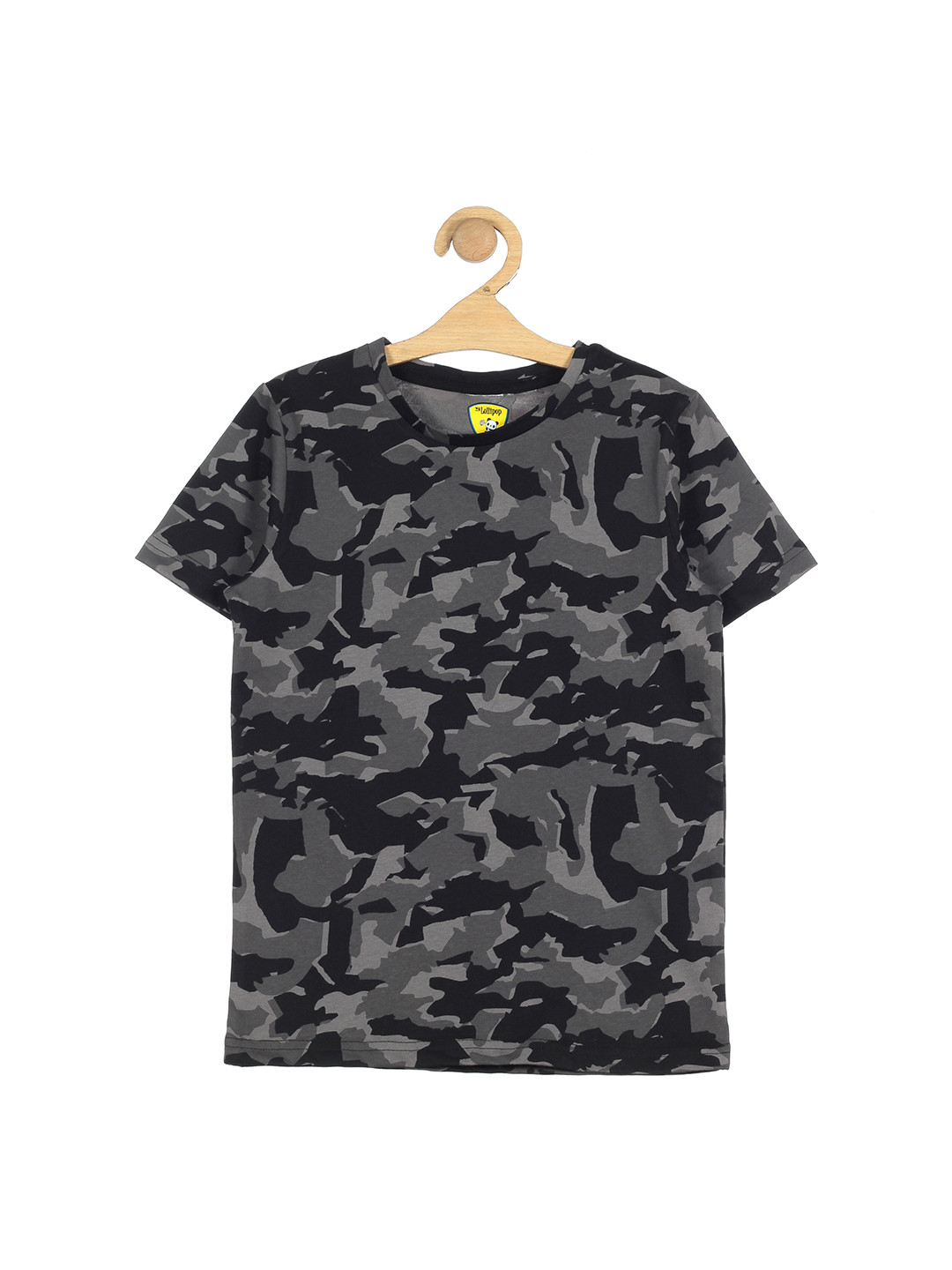 

Lil Lollipop Kids Black & Grey Camouflage Printed T-shirt