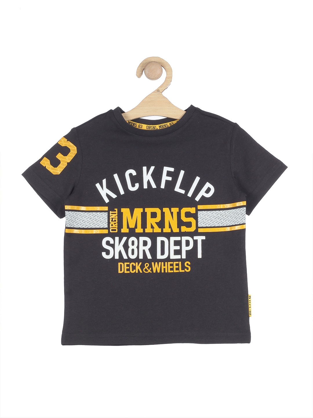 

Lil Lollipop Kids Black & Yellow Kick Flip Printed Cotton T-shirt