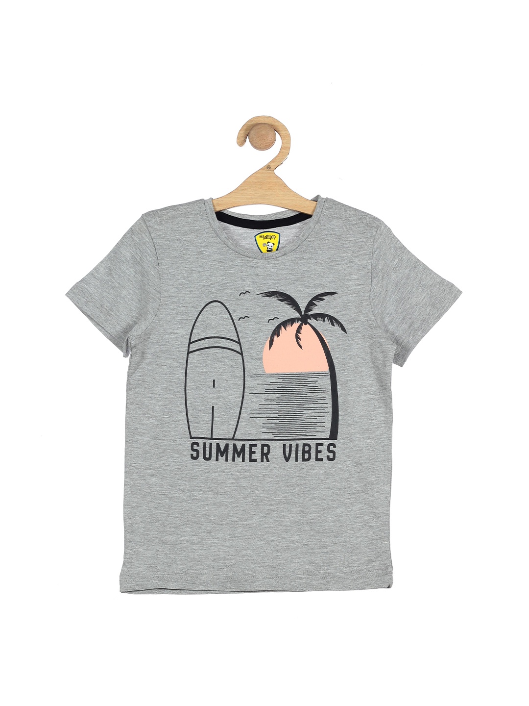 

Lil Lollipop Kids Grey Summer Vibes Printed Cotton T-shirt