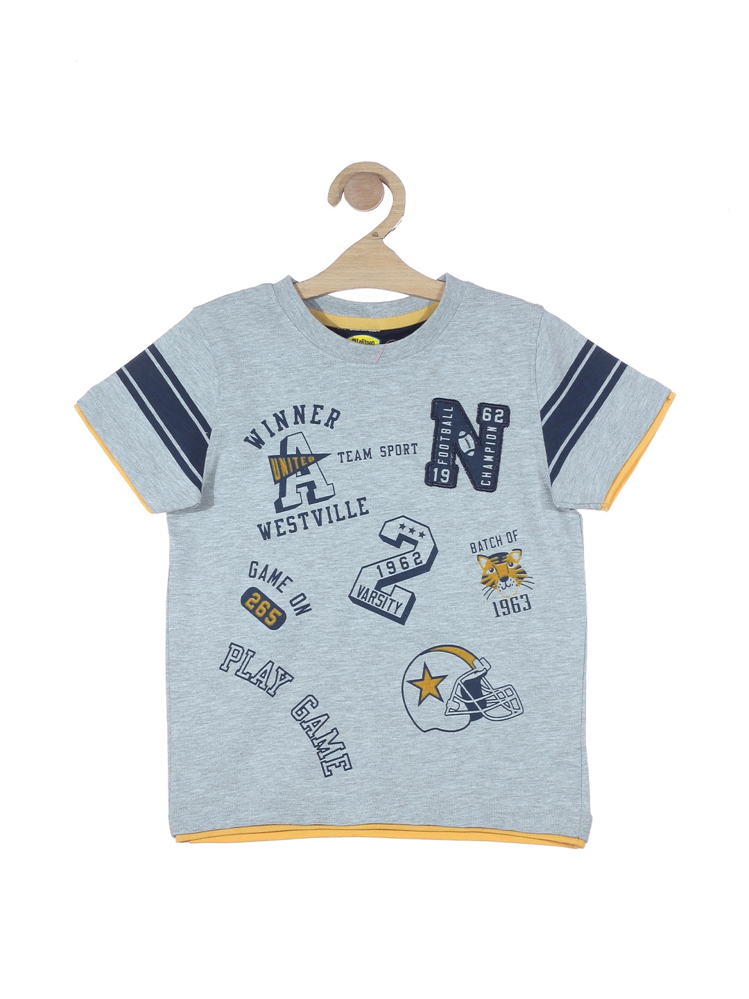 

Lil Lollipop Kids Grey Printed Cotton T-shirt