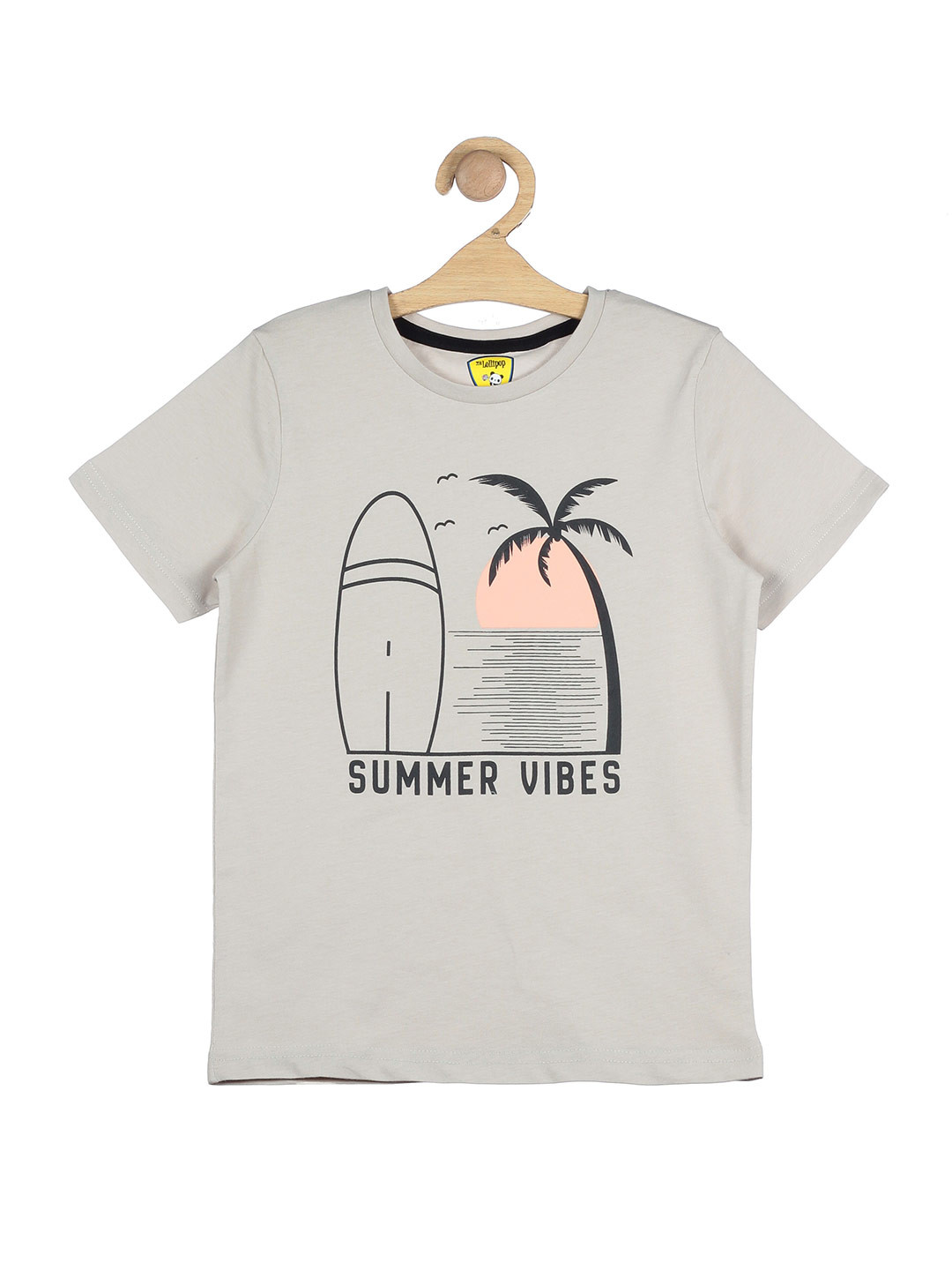 

Lil Lollipop Kids Grey Printed Cotton T-shirt