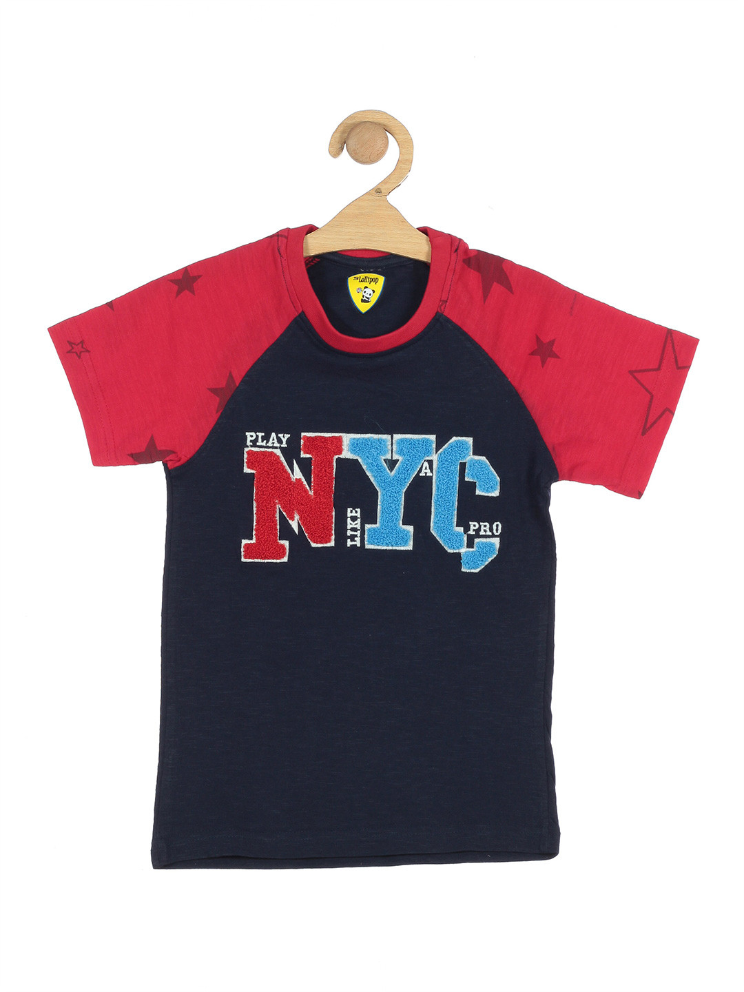 

Lil Lollipop Kids Blue & Red Typography Printed T-shirt