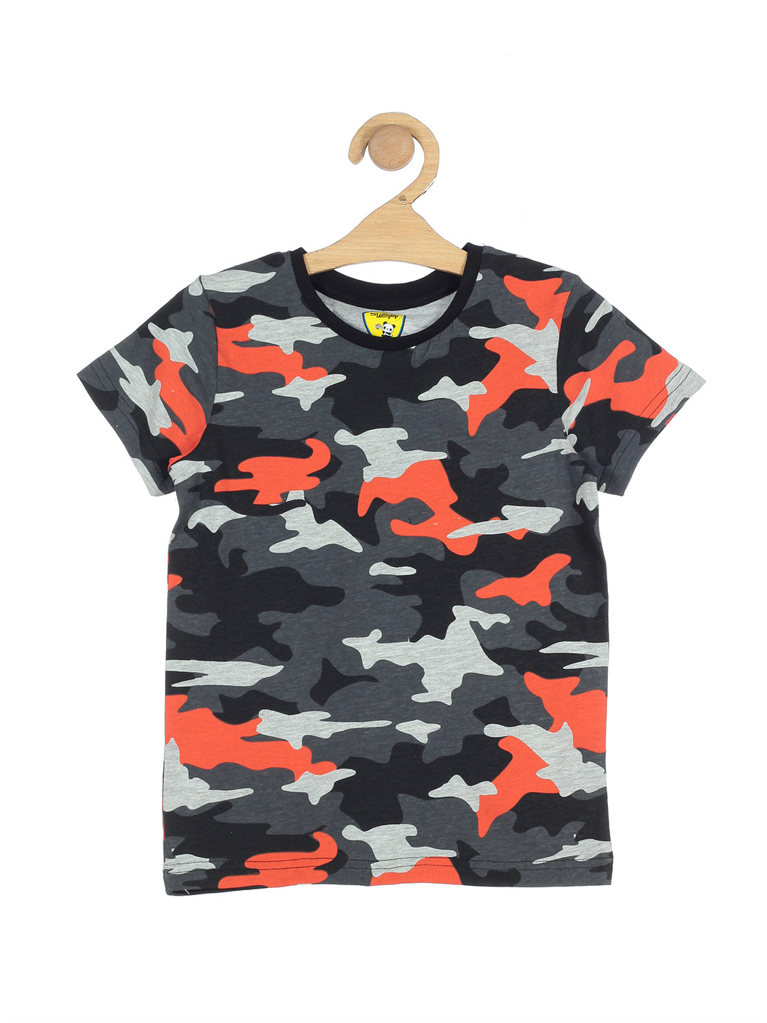 

Lil Lollipop Kids Grey & Red Pure Cotton Camouflage Printed T-shirt