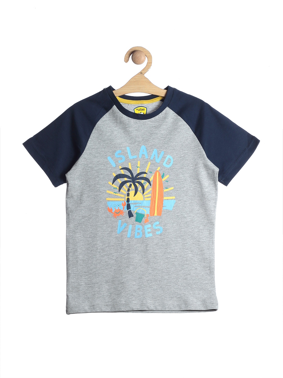 

Lil Lollipop Kids Grey & Navy Blue Printed T-shirt