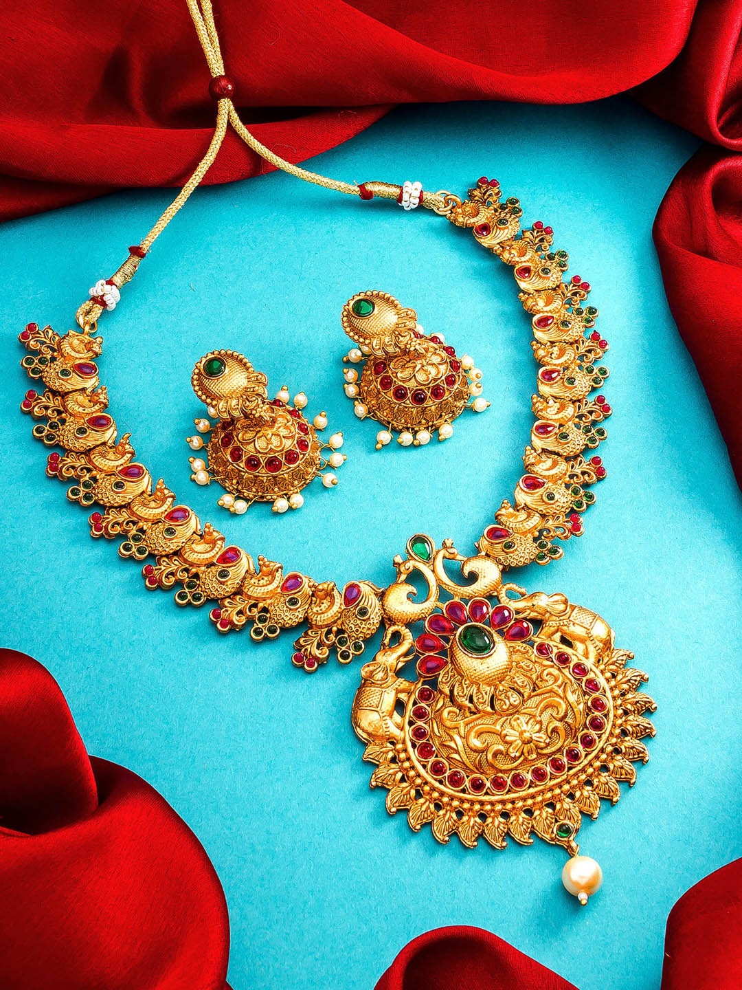 

aadita Gold-Plated Pearl Temple Choker Set