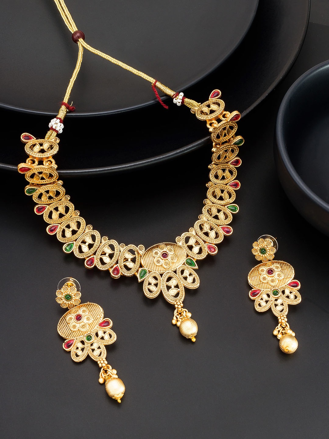 

aadita Gold-Plated Choker Necklace with Earrings