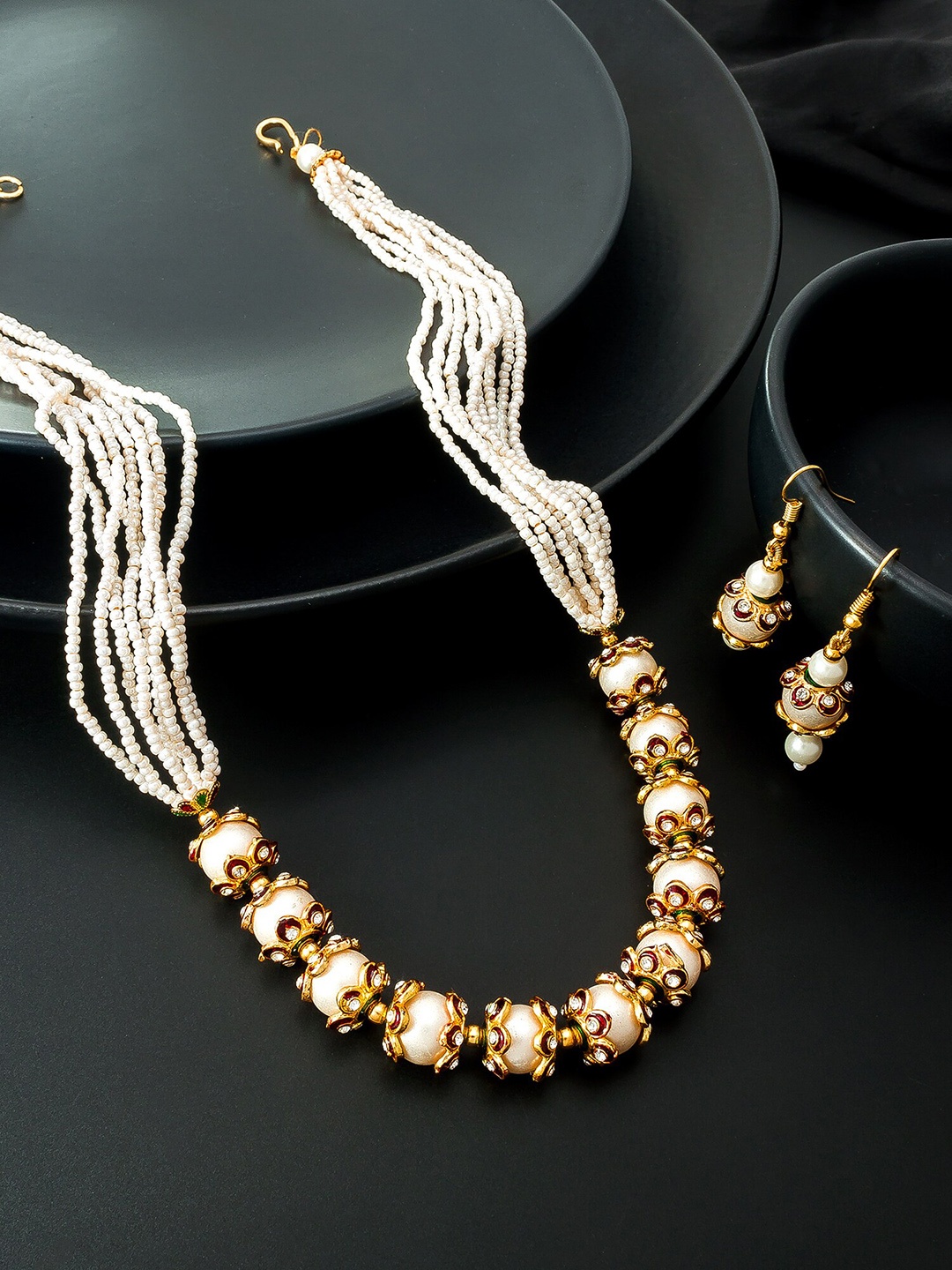 

aadita Gold-Plated & White Necklace with Earrings