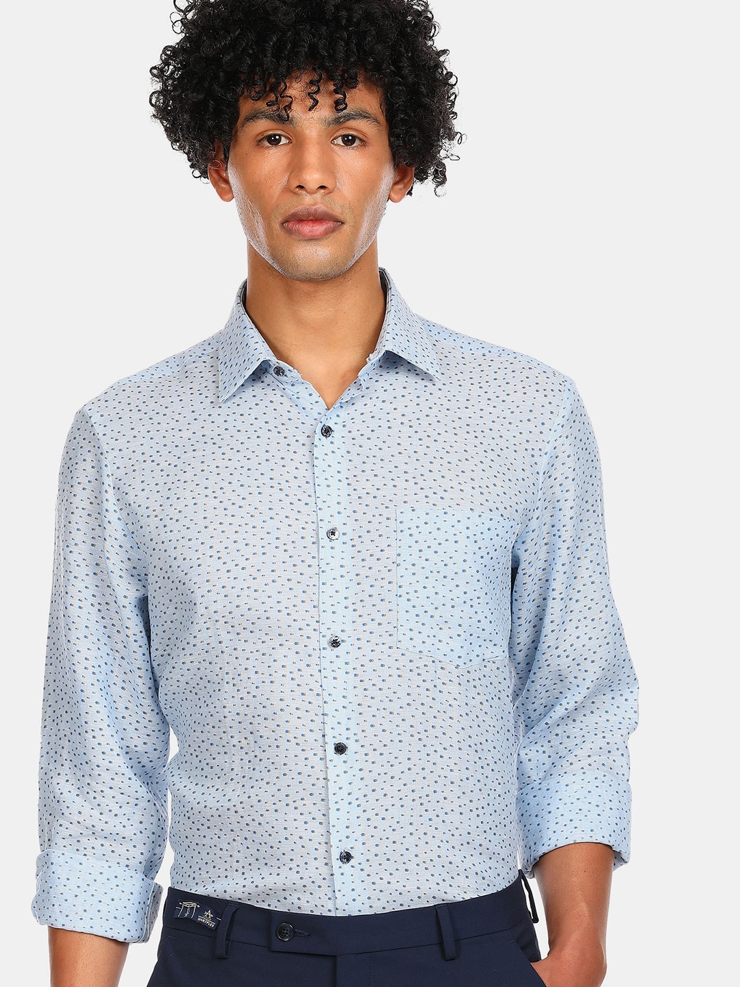 

Arrow Men Blue Floral Printed Linen Formal Shirt