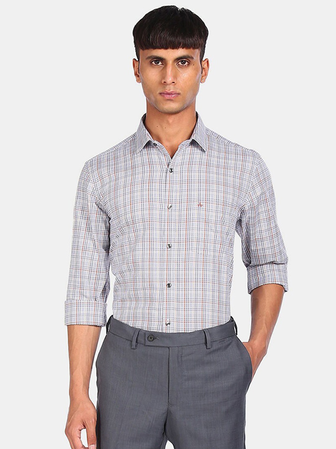 

Arrow Men Blue Slim Fit Checked Cotton Formal Shirt