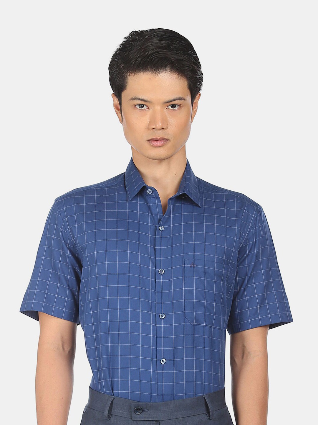 

Arrow Men Blue Grid Tattersall Checks Checked Formal Shirt