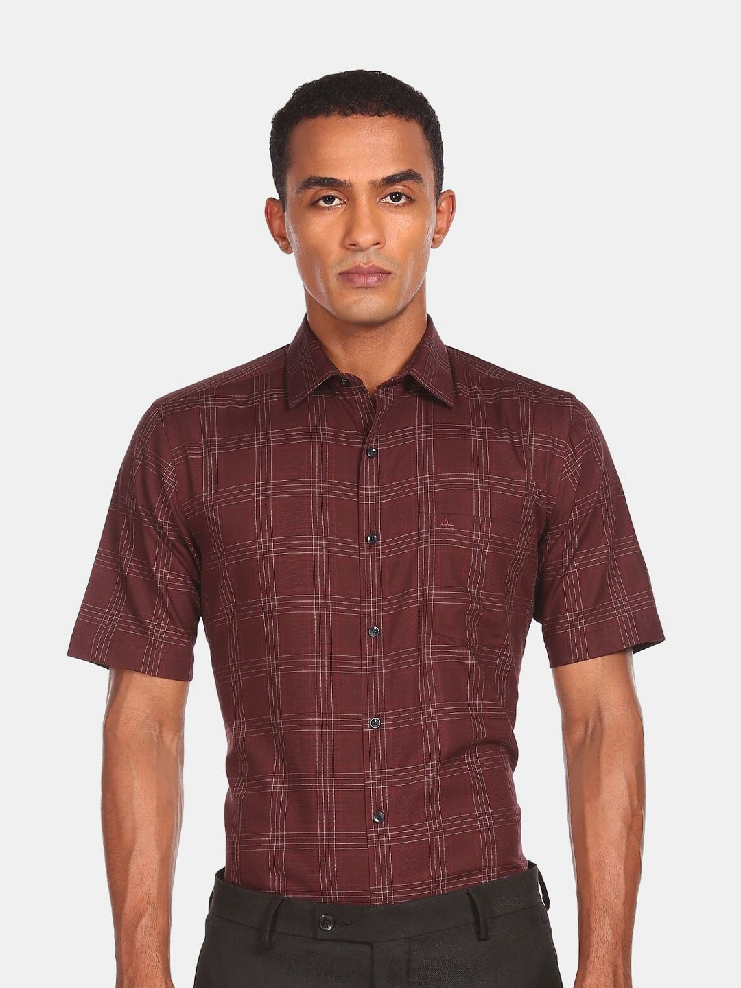 

Arrow Men Maroon Checked Formal Shirt