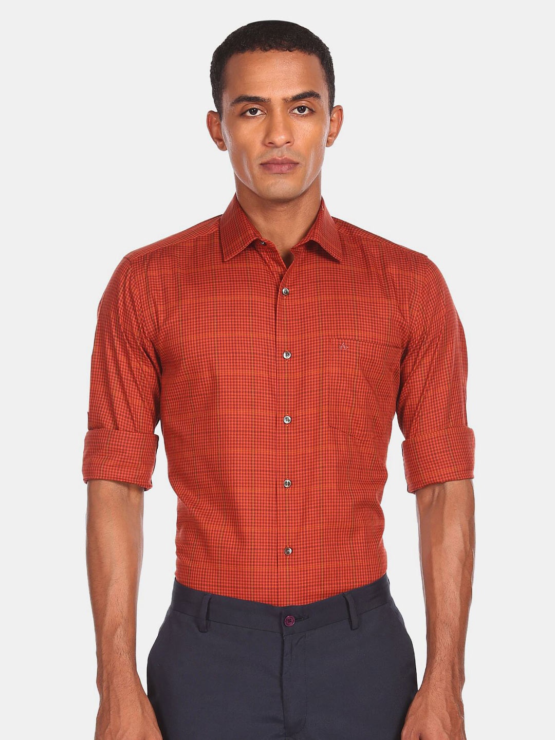 

Arrow Men Rust Checked Pure Cotton Casual Shirt