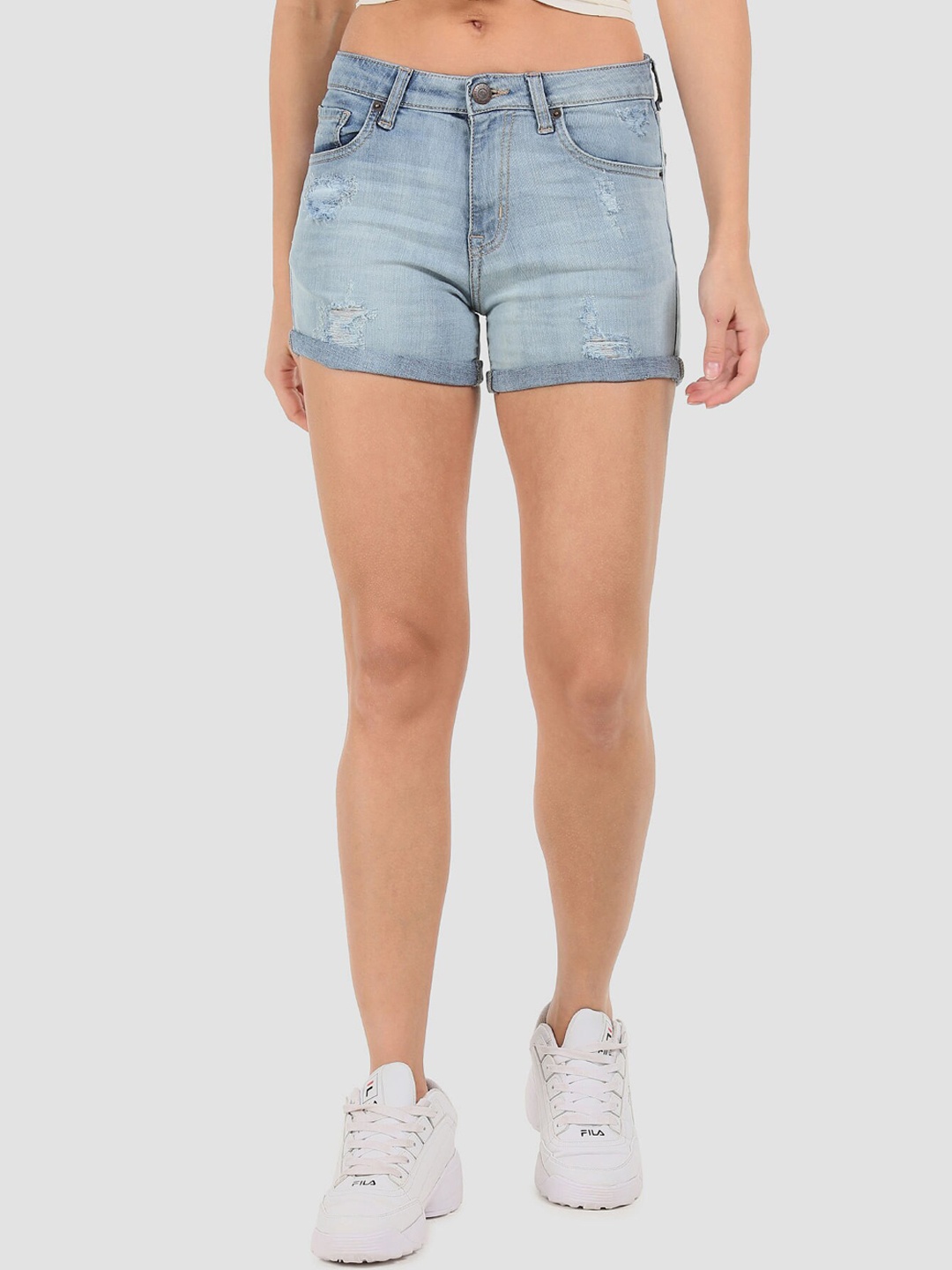 

Aeropostale Women Blue Washed Distressed Denim Shorts