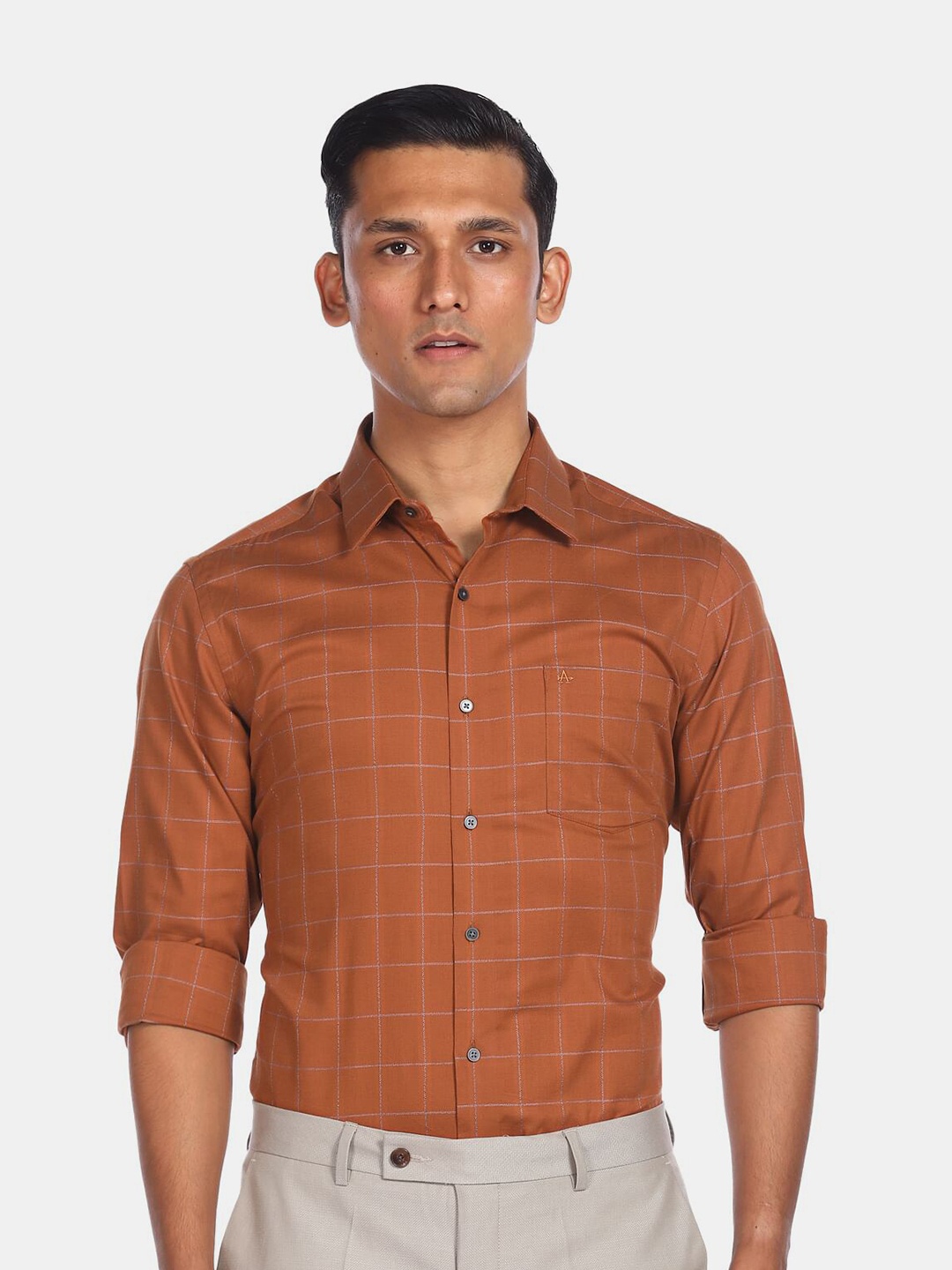 

Arrow New York Men Red Slim Fit Windowpane Checks Checked Pure Cotton Formal Shirt