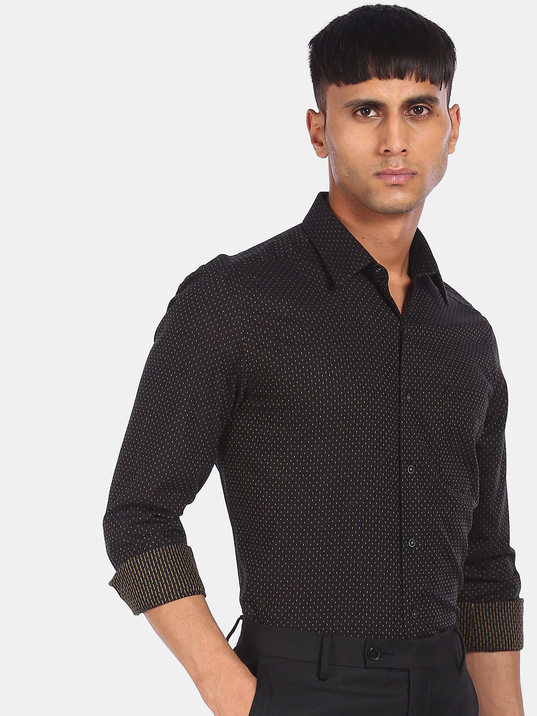 

Arrow New York Men Black Slim Fit Printed Pure Cotton Formal Shirt