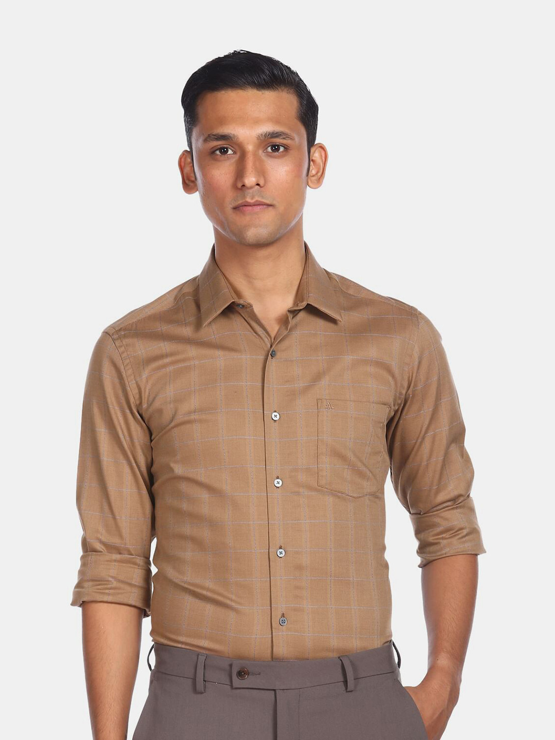 

Arrow New York Men Brown Slim Fit Checked Cotton Casual Shirt