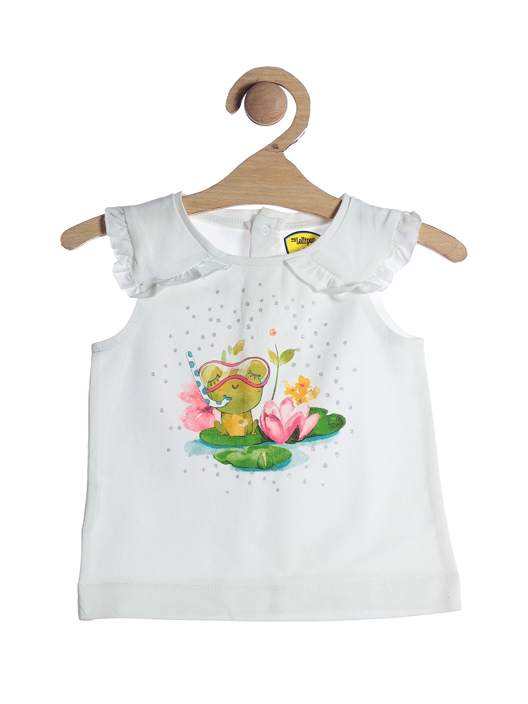 

Lil Lollipop Girls White Graphic Printed Cotton Top