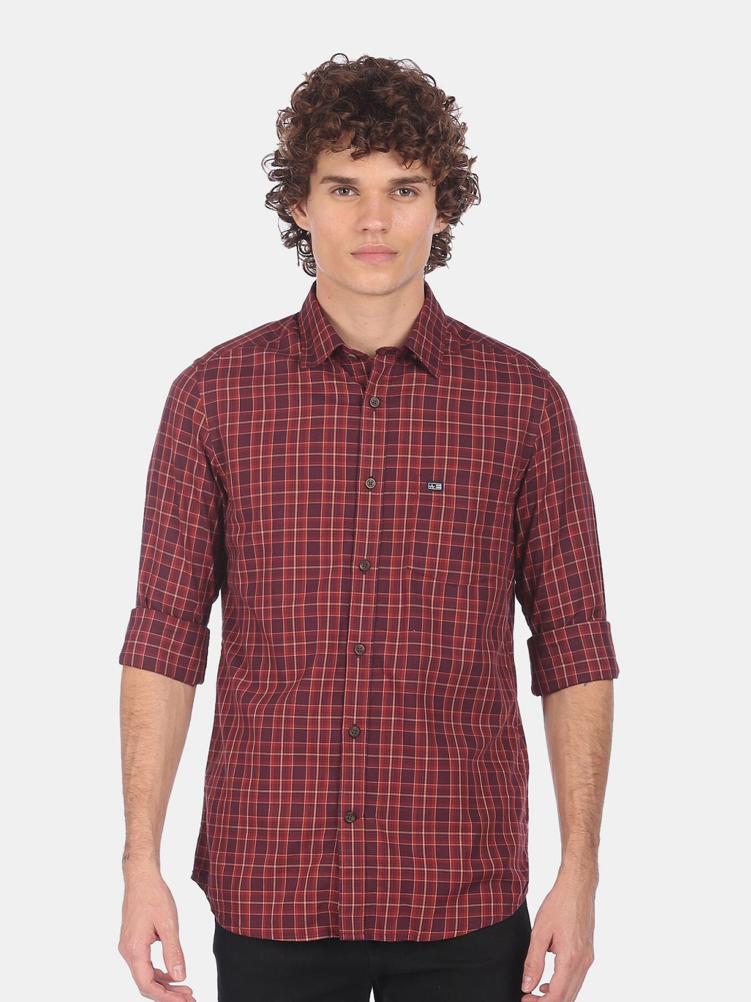 

Arrow Sport Men Orange & Maroon Tartan Checks Checked Regular Fit Pure Cotton Casual Shirt