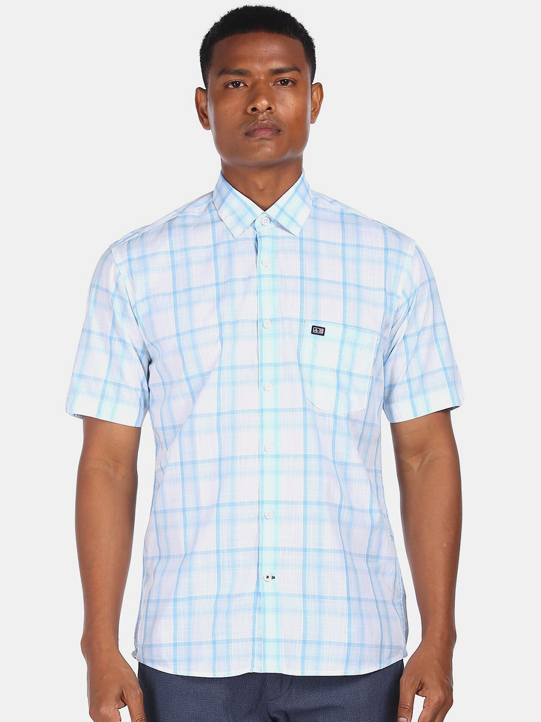 

Arrow Sport Men Blue Pure Cotton Checked Casual Shirt
