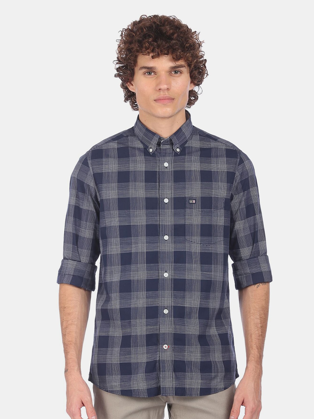 

Arrow Sport Men Blue Buffalo Checks Checked Cotton Casual Shirt