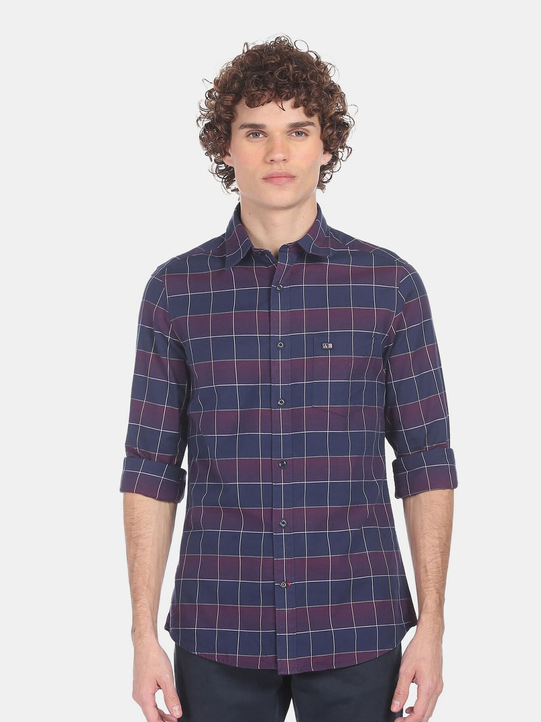 

Arrow Sport Men Purple Windowpane Checked Casual Shirt