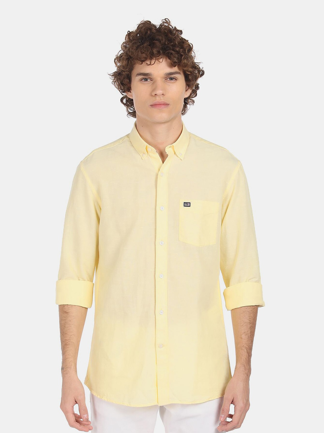 

Arrow Sport Men Yellow Regular Fit Cotton Linen Casual Shirt