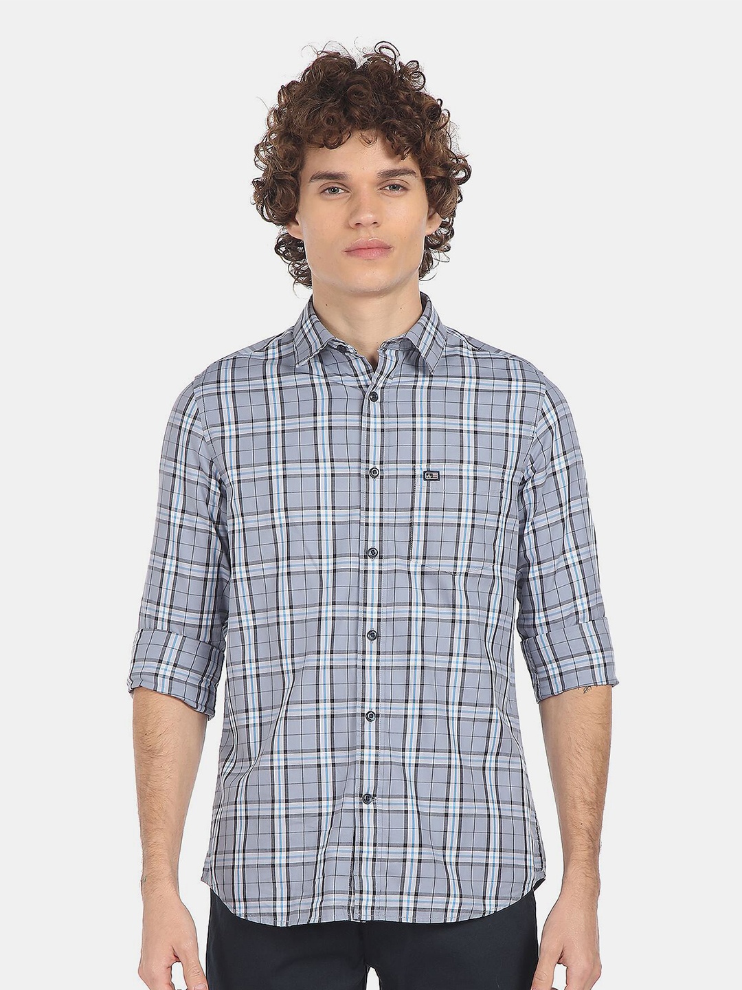 

Arrow Sport Men Grey Tartan Checks Checked Regular Fit Cotton Casual Shirt