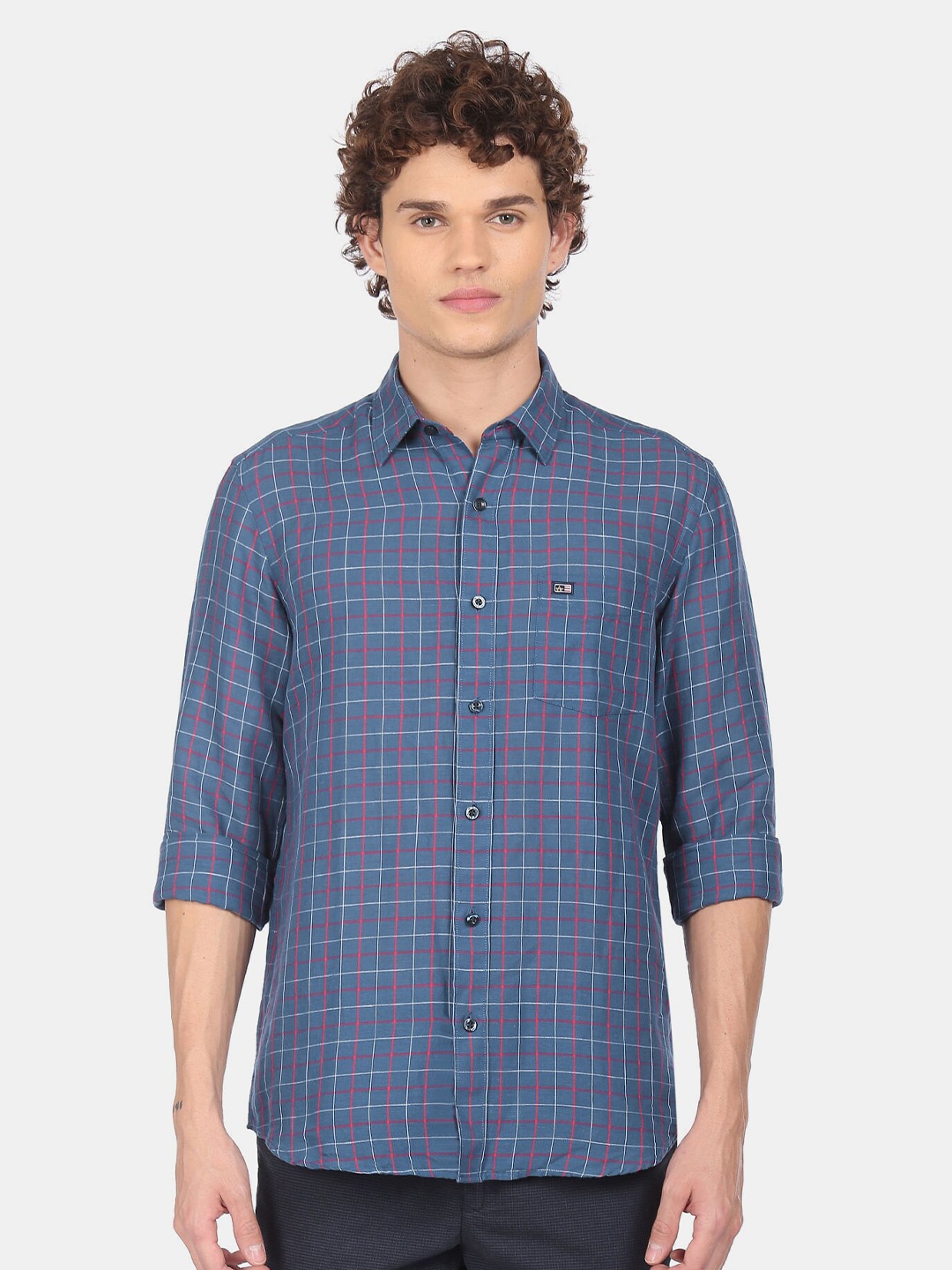 

Arrow Sport Men Blue Slim Fit Tartan Checks Checked Casual Shirt
