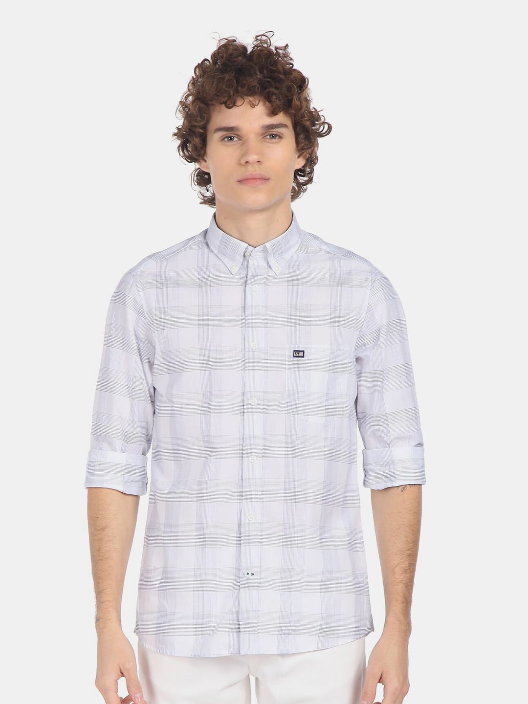 

Arrow Sport Men White Checked Button-Down Collar Pure Cotton Casual Shirt