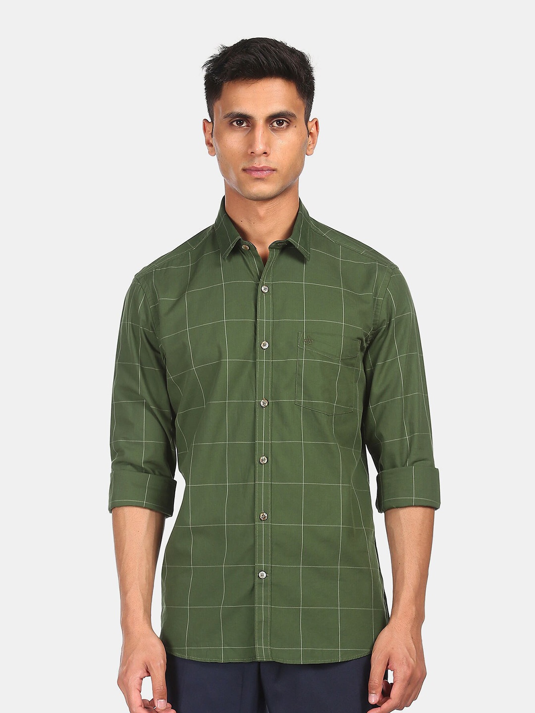 

Arrow Sport Men Green Windowpane Checks Checked Pure Cotton Casual Shirt