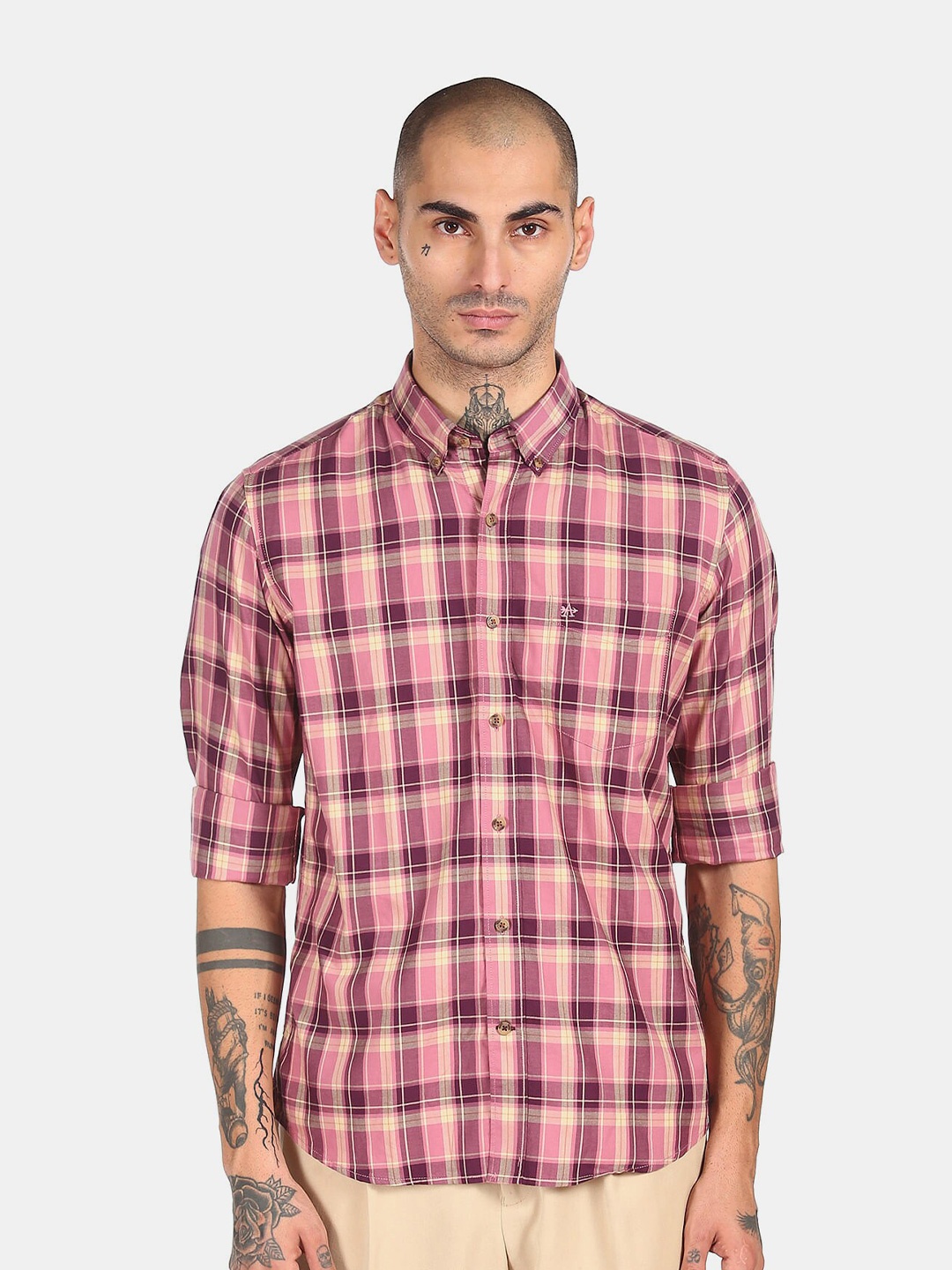 

Arrow Sport Men Pink Tartan Checks Checked Regular Fit Pure Cotton Casual Shirt