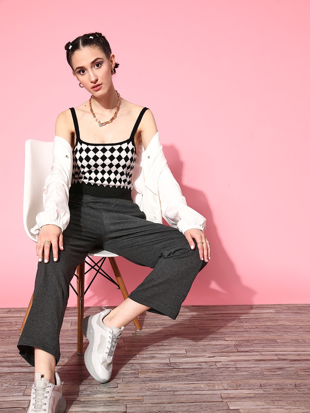 

Pluss Women Dark Charcoal Solid Volume Play Track Pants