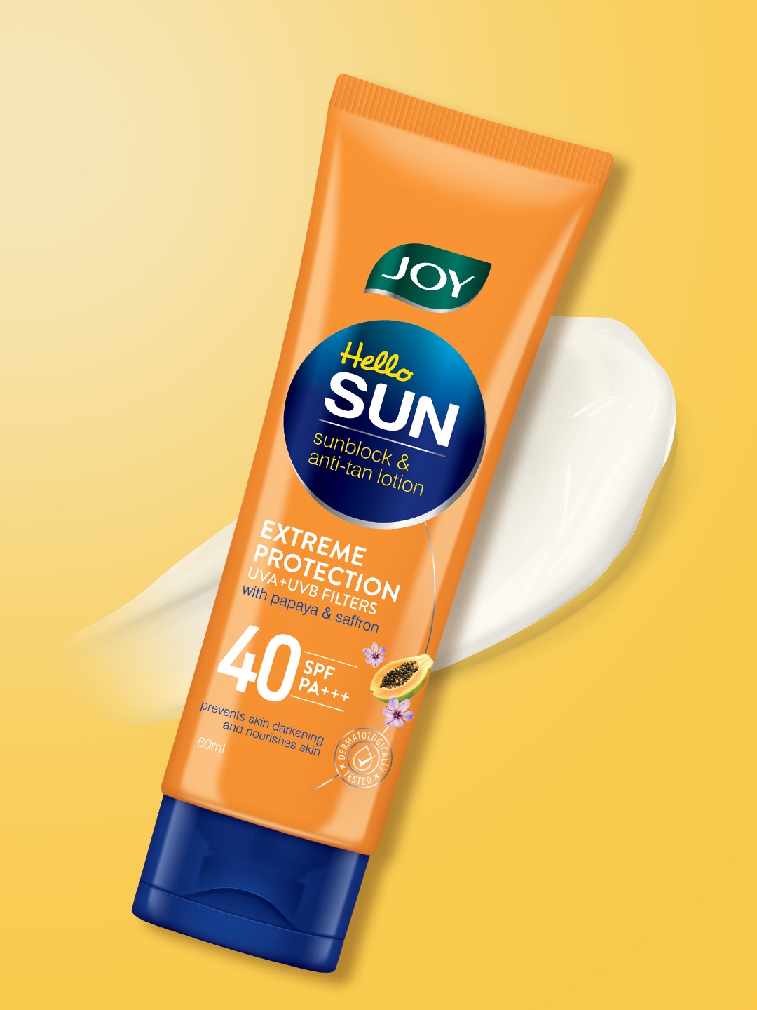 

JOY Sunblock & Anti Tan SPF 40 PA+++ Sunscreen with Papaya & Saffron - 60ml, Mustard