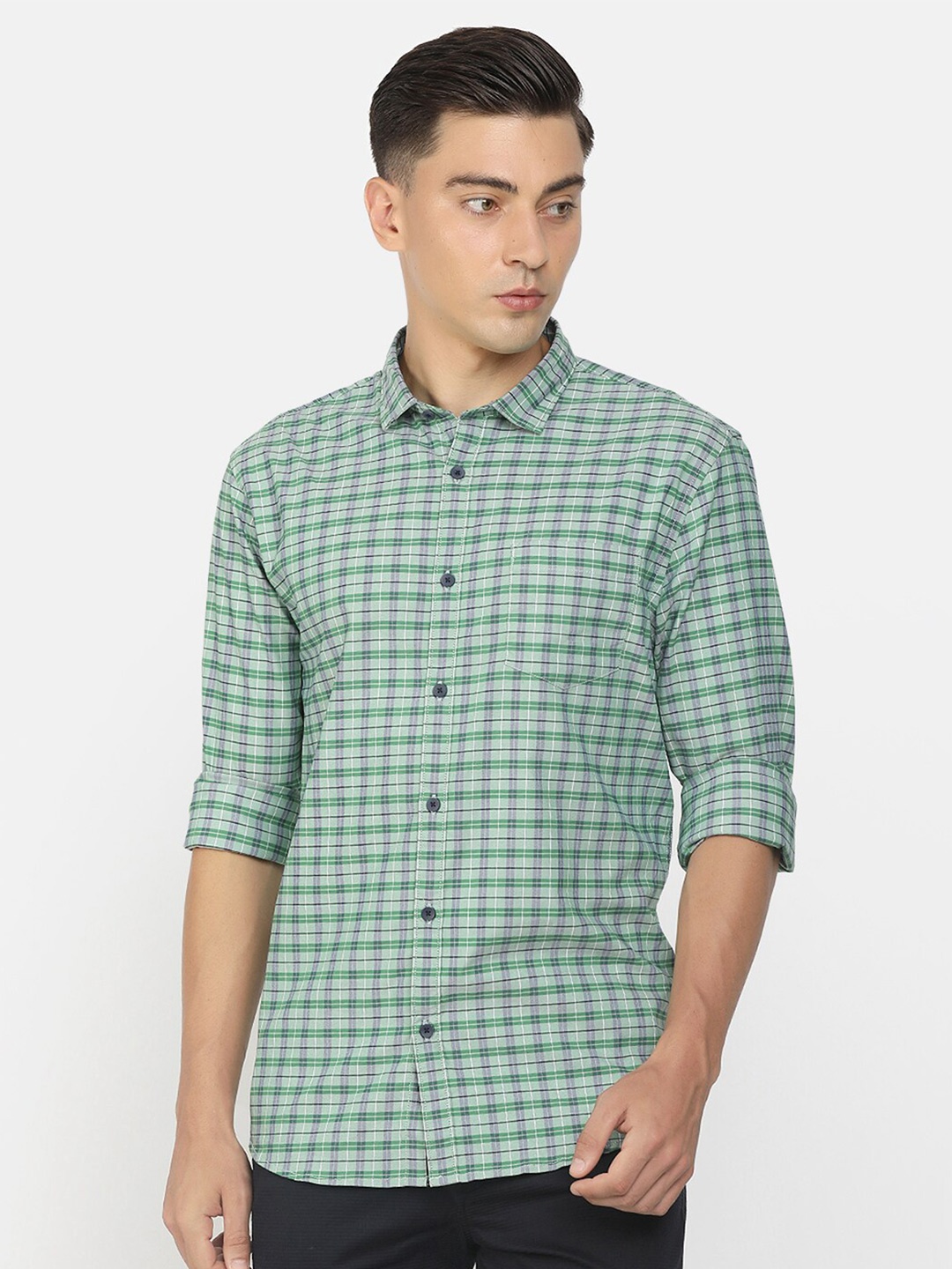 

Cherokee Men Green Standard Checked Cotton Casual Shirt