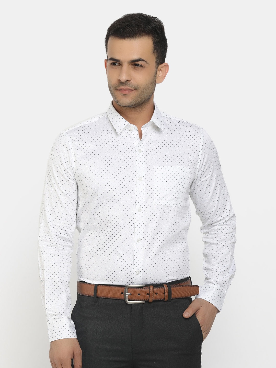 

Cherokee Men White Standard Printed Regular Fit Cotton Formal Shirt