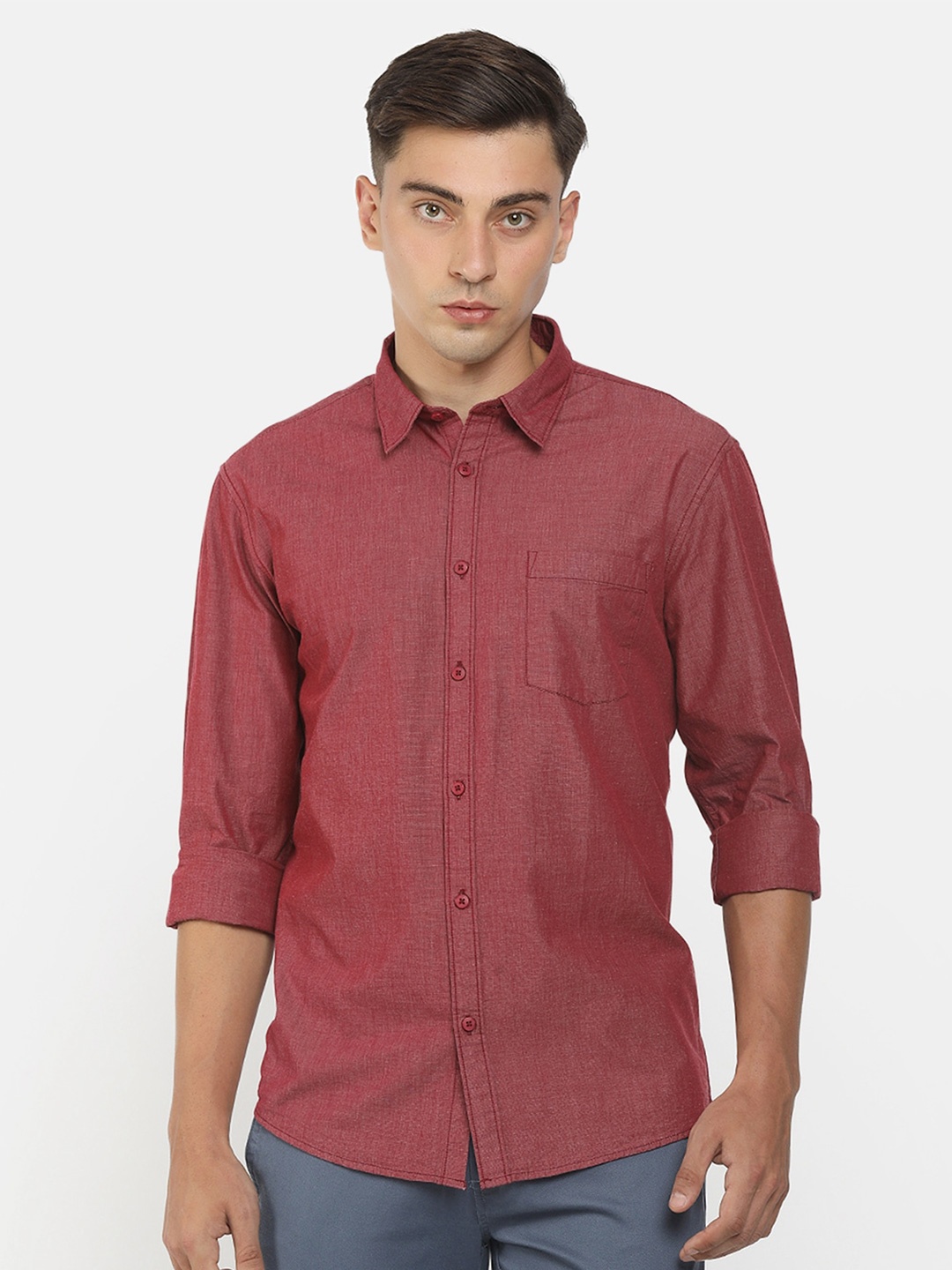 

Cherokee Men Maroon Standard Regular Fit Solid Casual Shirt