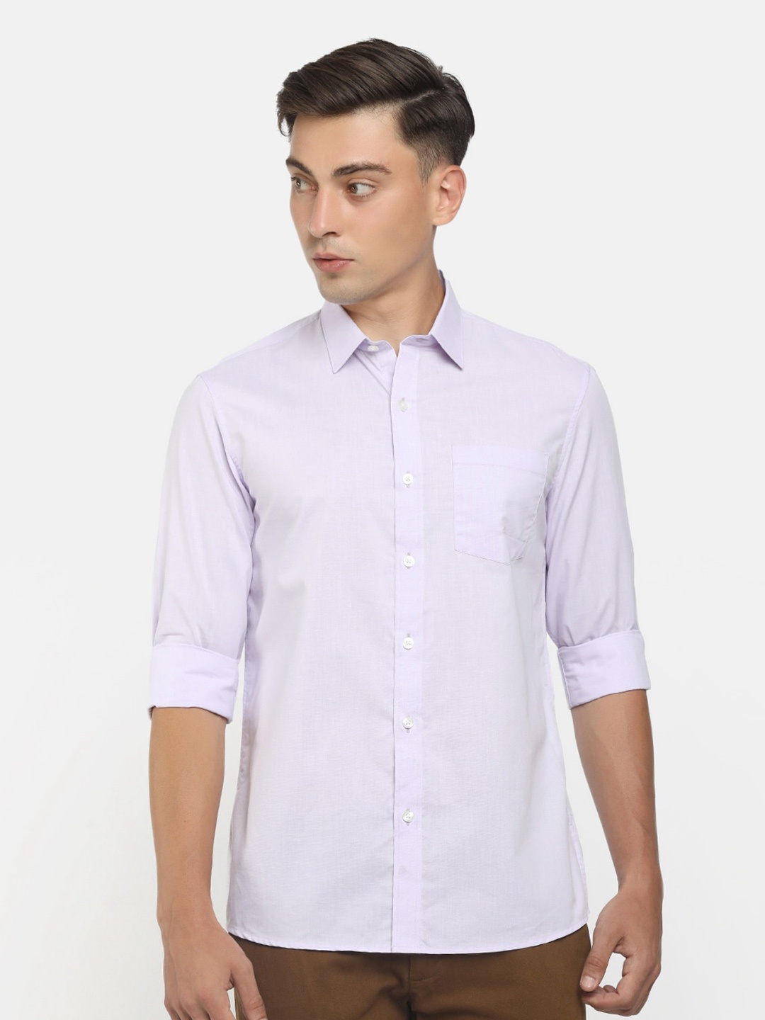 

Cherokee Men Blue Standard Solid Cutaway Collar Cotton Semiformal Shirt