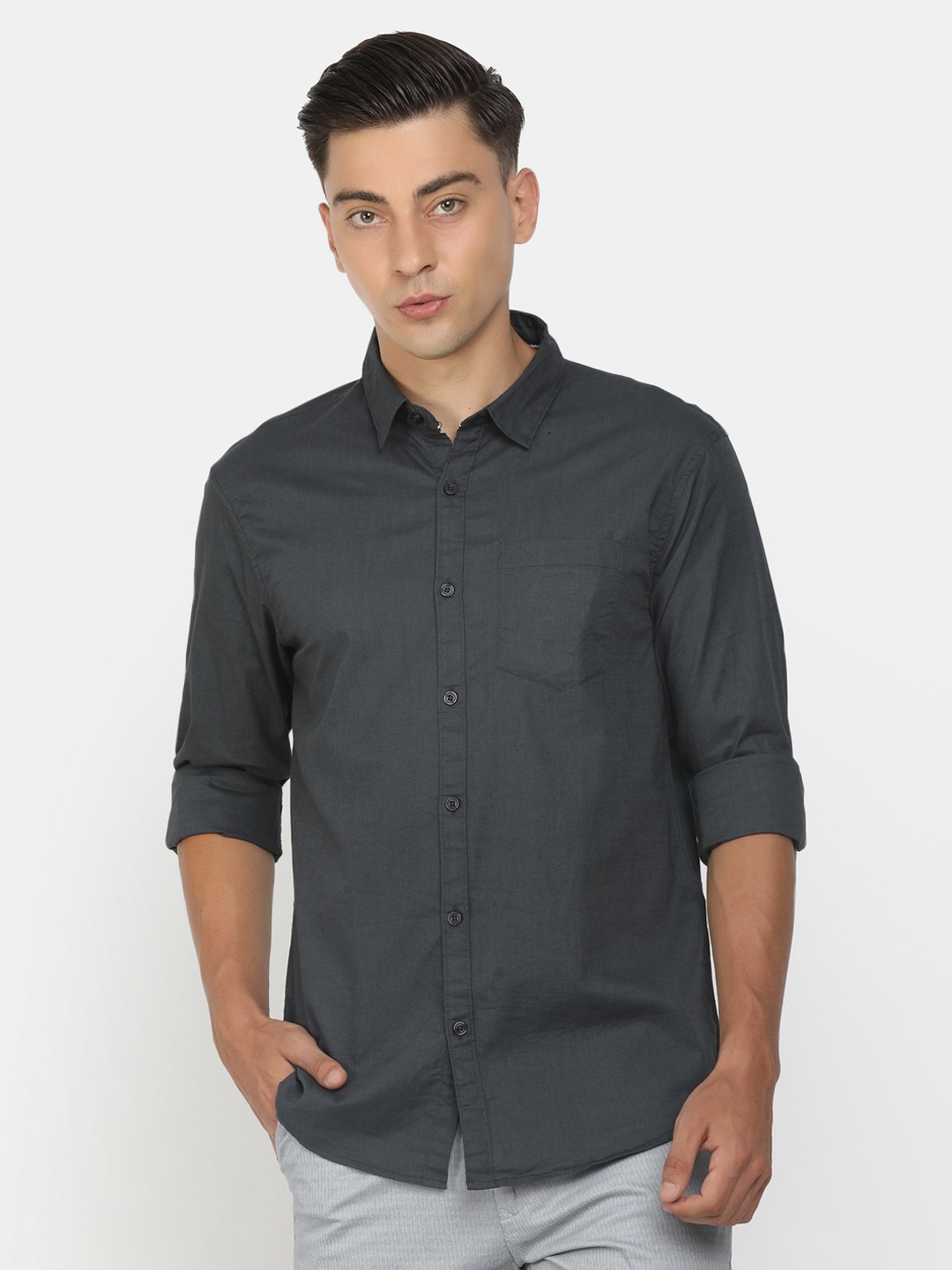 

Cherokee Men Grey Standard Cotton Casual Shirt