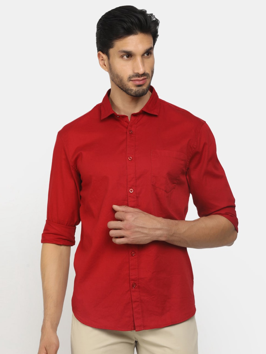 

Cherokee Men Red Solid Standard Cotton Casual Shirt