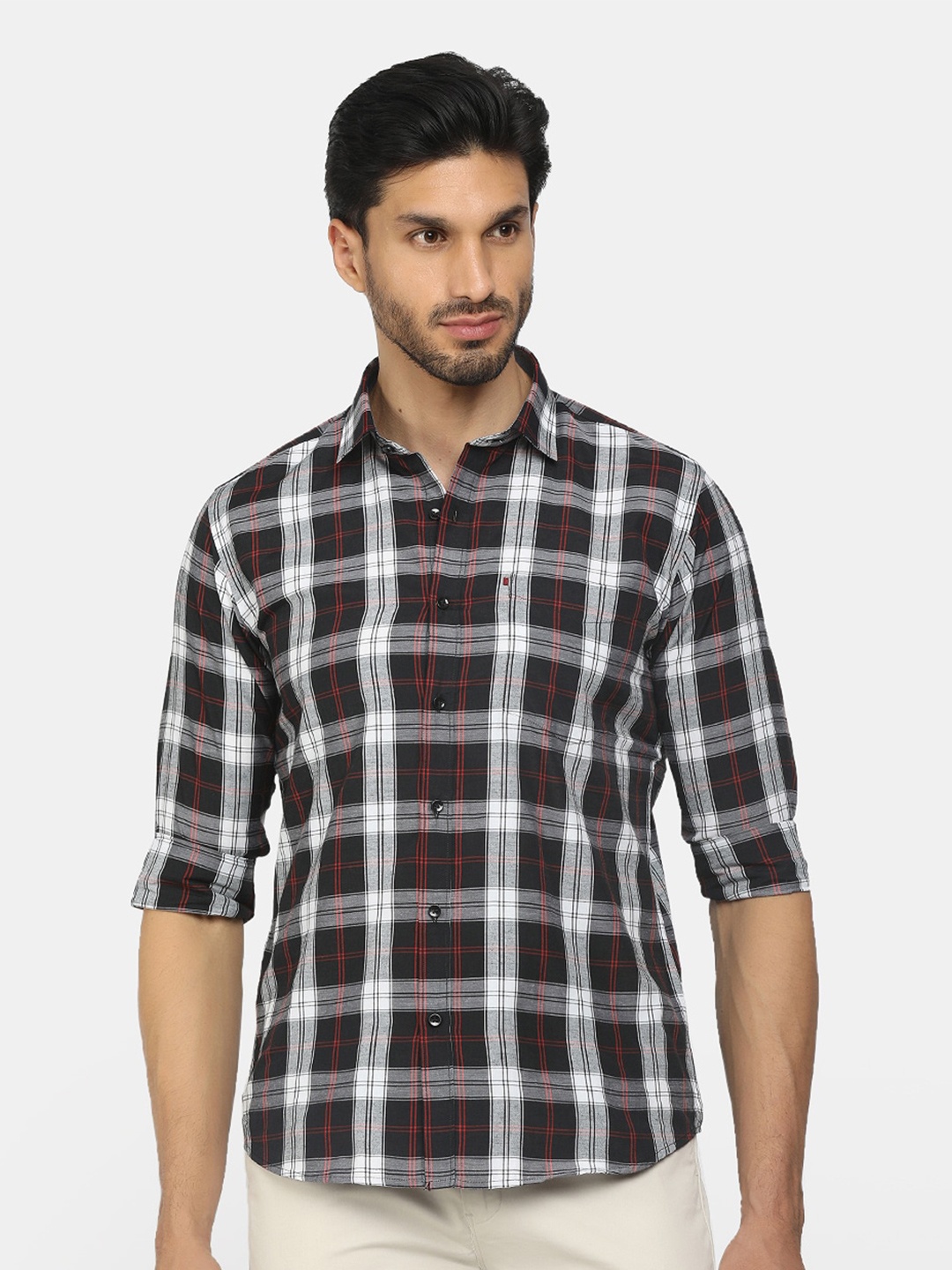 

J White by Vmart Men Black Standard Tartan Checks Checked Regular Fit Casual Shirt