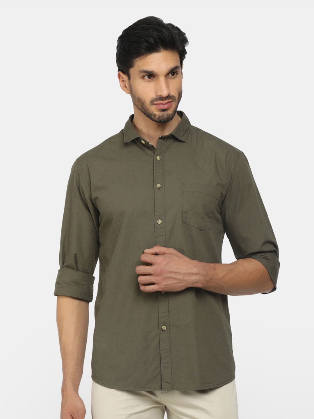 

Cherokee Men Green Standard Pure Cotton Casual Shirt
