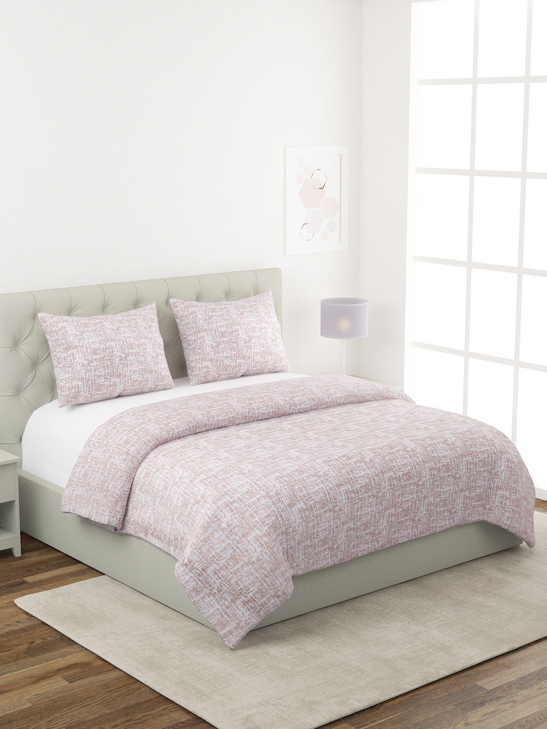 

ROMEE Beige & White Printed 180 TC Double Queen Bed Cover With 2 Pillow Covers