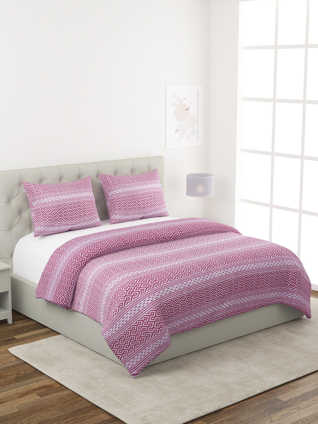 

ROMEE Pink & White Printed 180 TC Double Queen Bed Cover With 2 Pillow Covers