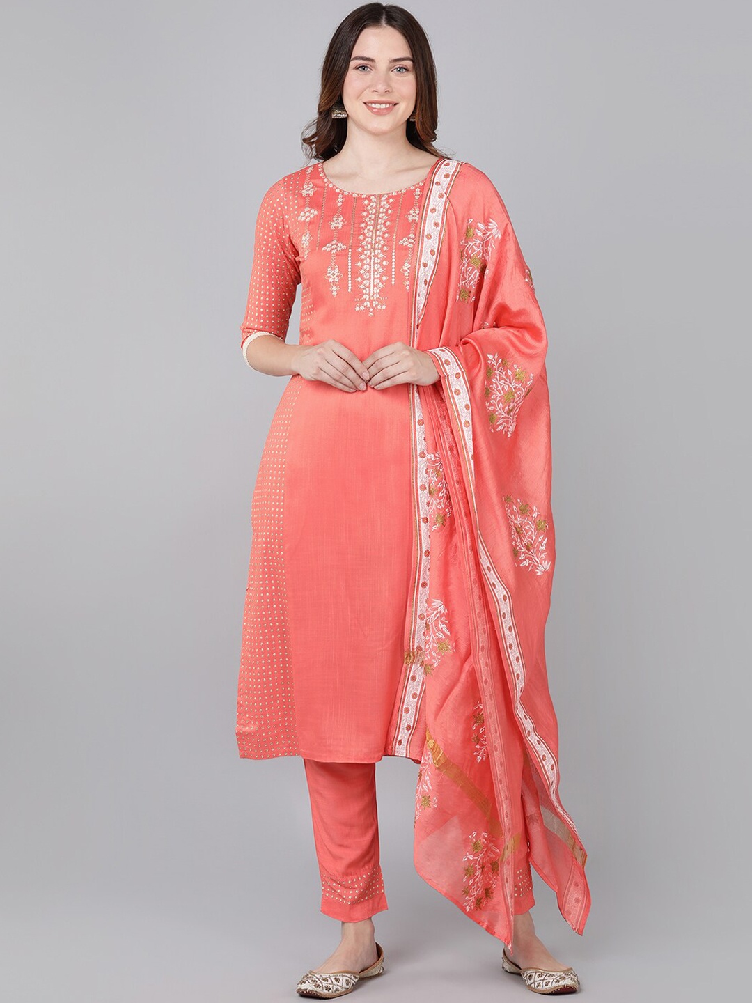 

Bani Women Peach-Coloured Floral Printed Liva Kurta Set