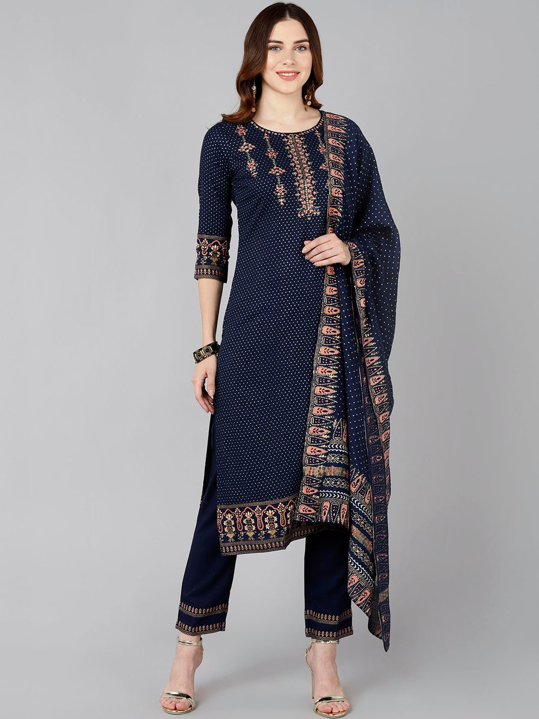 

Bani Women Blue Ethnic Motifs Printed Liva Kurta Set