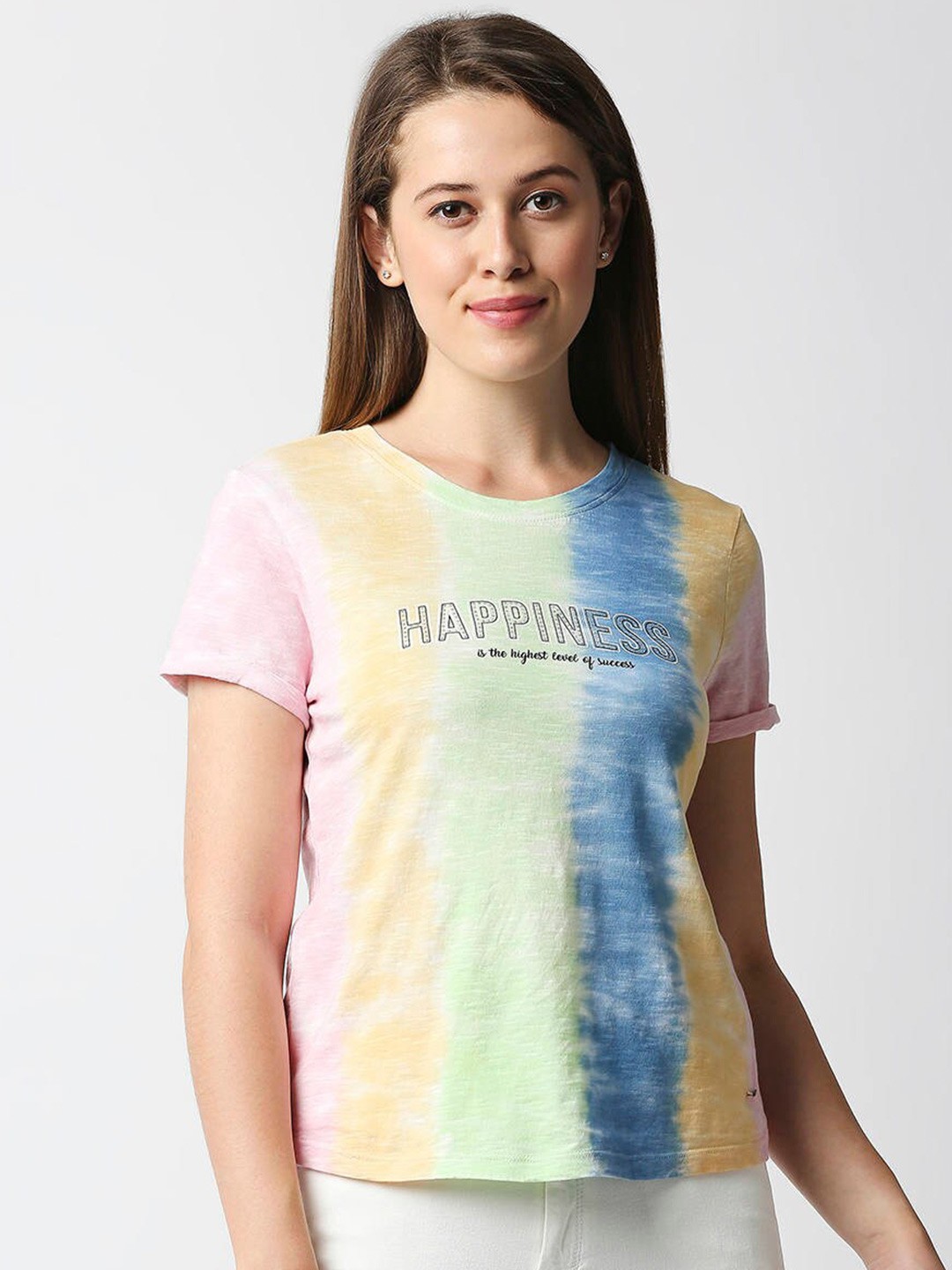 

Pepe Jeans Women Multicoloured Typography Printed T-shirt, Multi