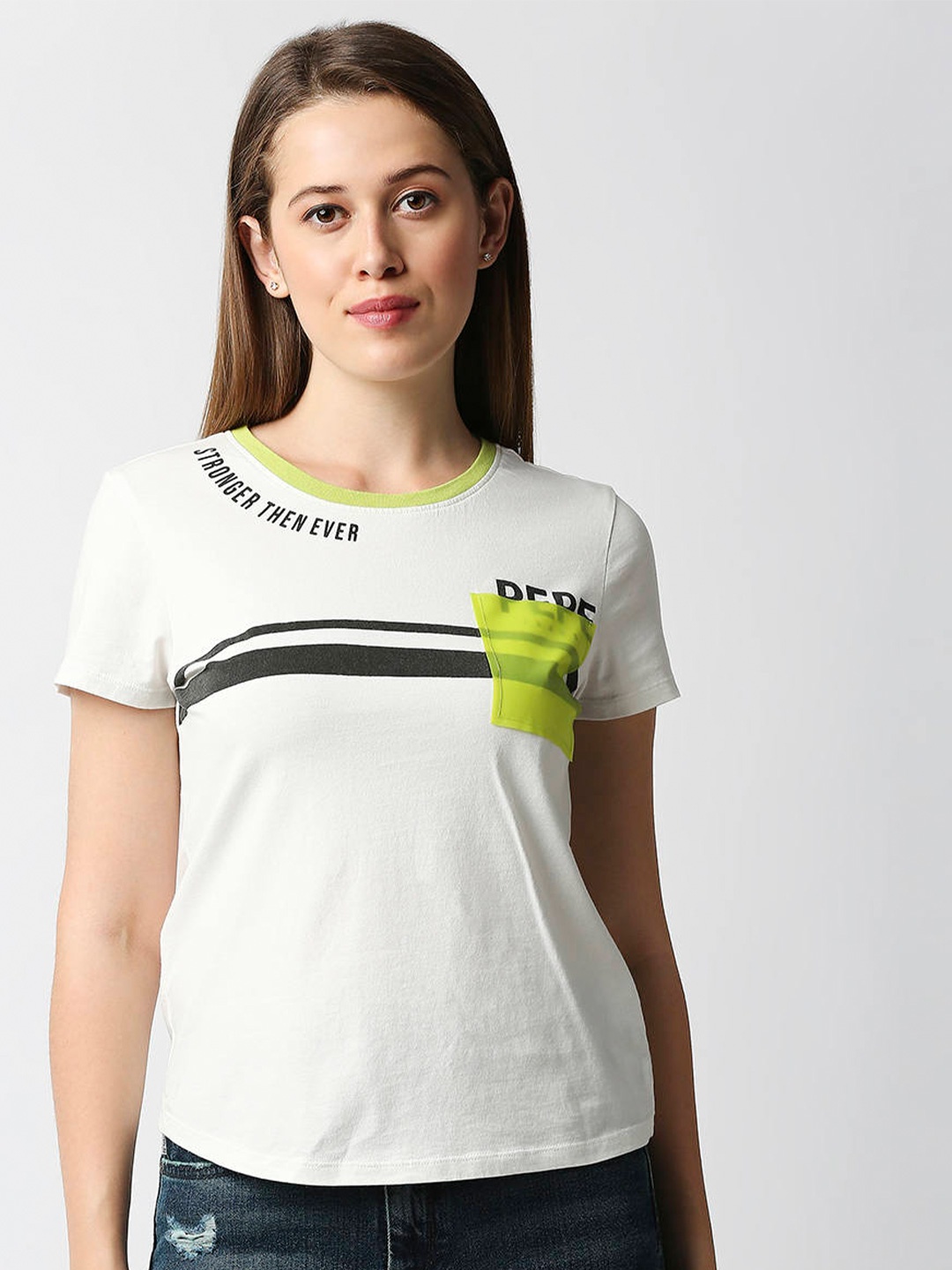 

Pepe Jeans Women Off White Typography Printed T-shirt