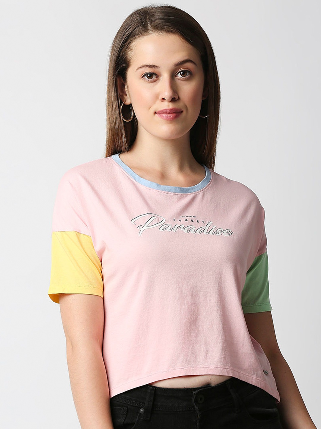 

Pepe Jeans Women Multicoloured Colourblocked Cotton T-shirt, Multi