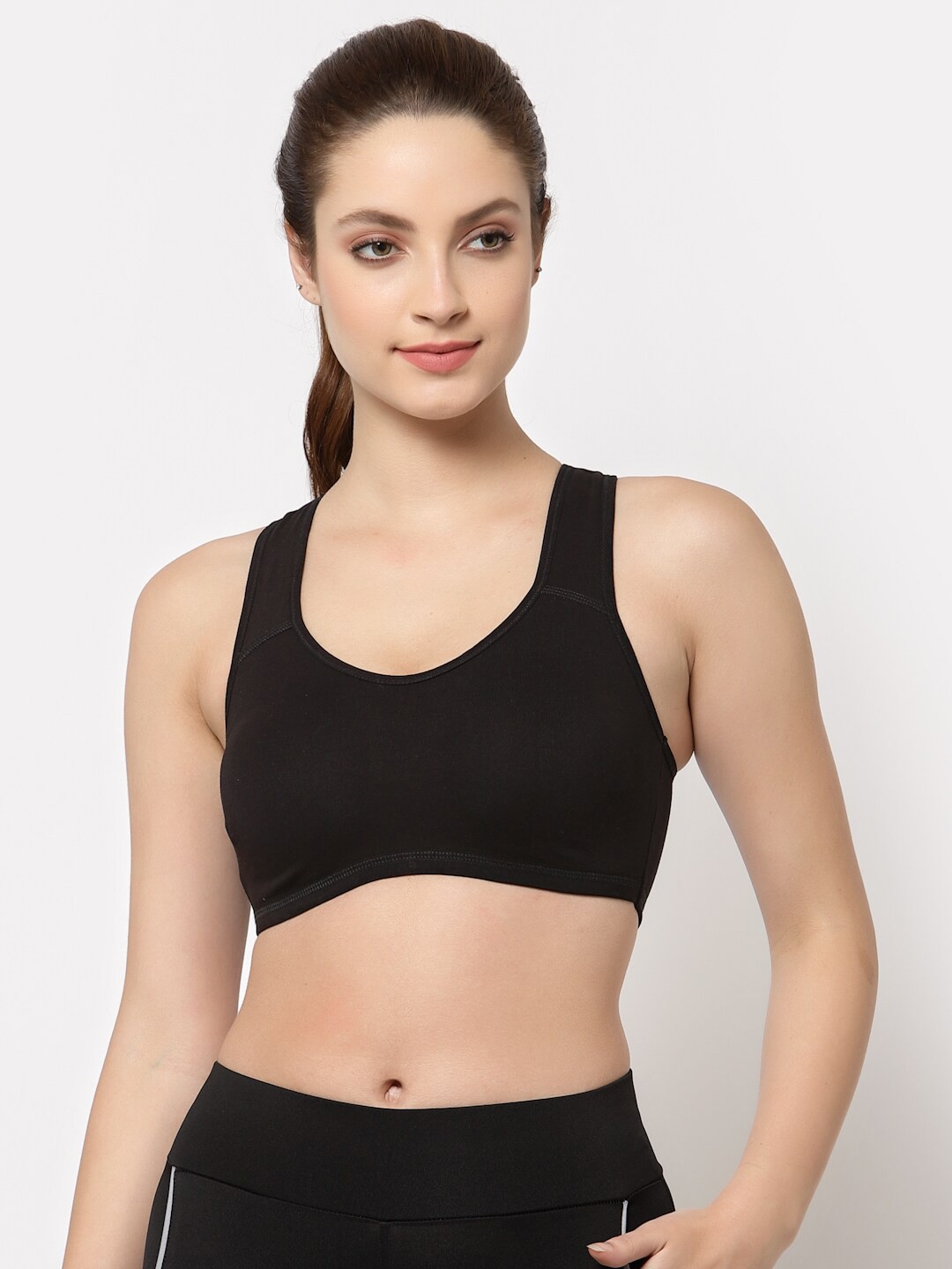 

Prag & Co Black Non-Wired Full coverage Low Impact Slip On T-back Sports Bra ABS02